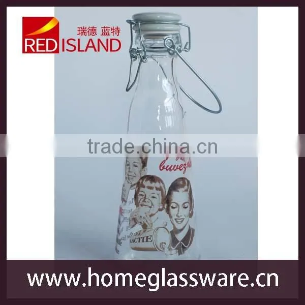 sealed glass milk bottle with the ceramic lid and wire clip