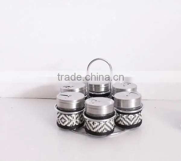 metal coated glass salt and pepper shaker with metal rack