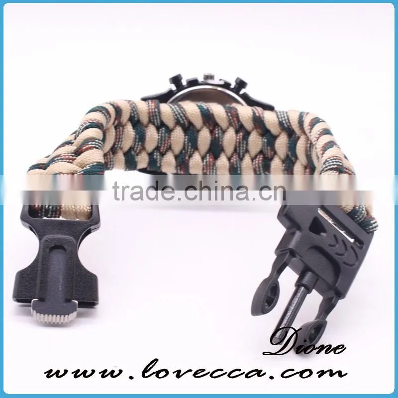 Multifunctional custom logo whistle firestarter buckle 550 paracord survival watch