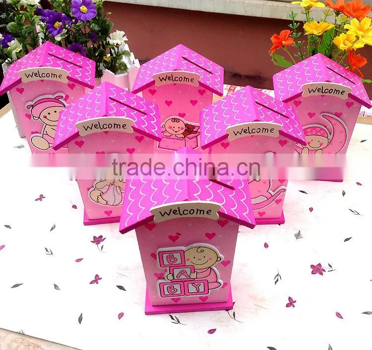 Children prizes for cartoon colorful custom wood money saving box