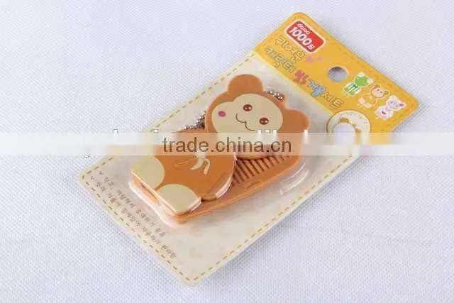 Animal shaped folding comb with mirror with hanging chain/hair brush