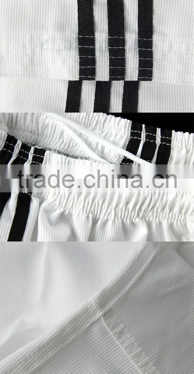 Customized logo embroidery factory lowest price good quality 3 black bars unisex taekwondo uniform
