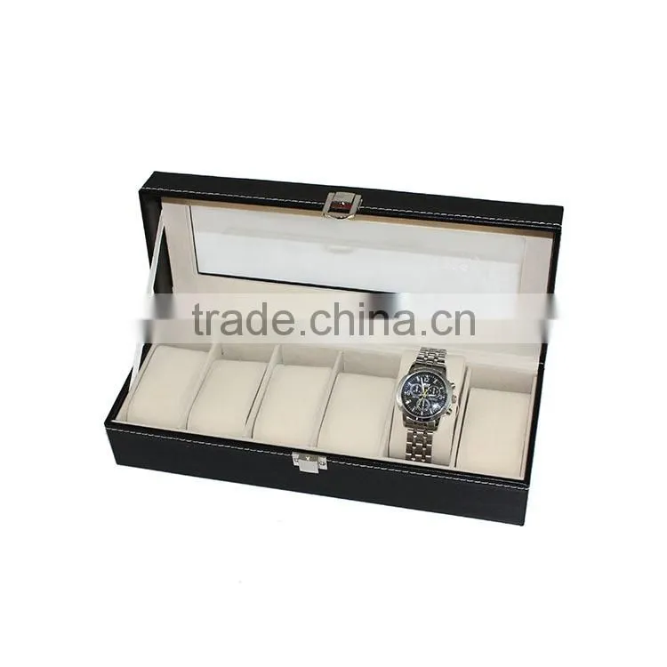6 Grid Watch Display Storage Case Jewelry Collection Organizer Leather Box