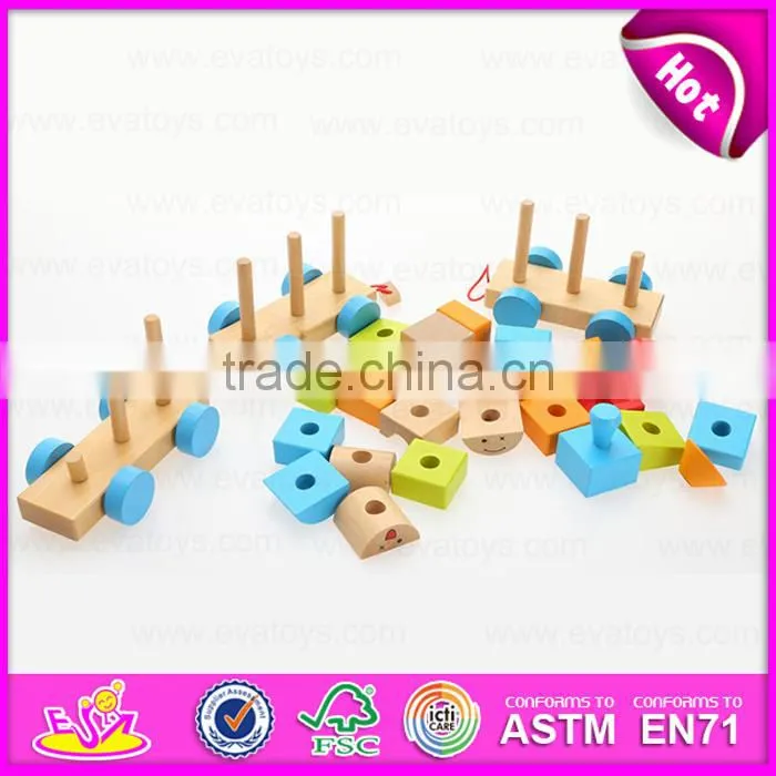 2015 Pull Shape Blocks Train Toy,Educational Pull Cart Wooden Blocks Train,New design wooden blocks small train pull toy W05C020