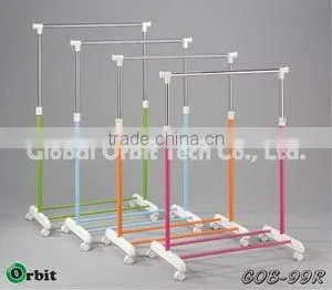 Telescoping double rolling garment rack, movable metal clothes hanger rack