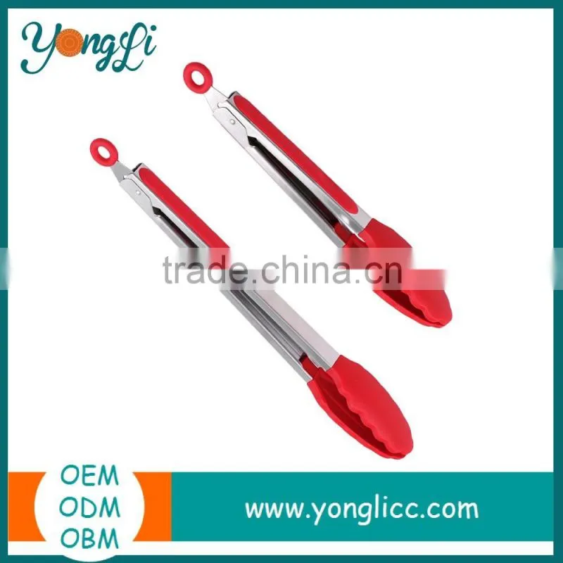 Eco Friendly Colorful Stainless Steel Food Tongs Silicone Kitchen Utensils