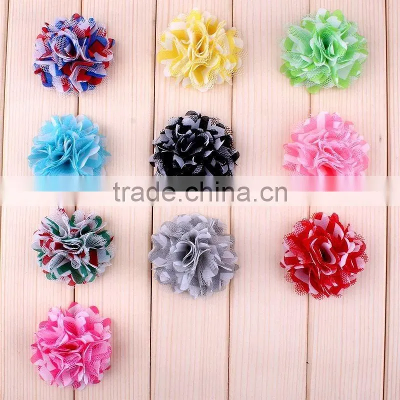 fabric and mesh flower clip for kids hair accessories