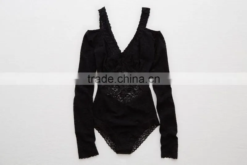Design Your Own Vintage Cotton Cups Sexy Shapewear Slimming One Piece Lace Long Sleeve Bodysuit Woman For BeachWear