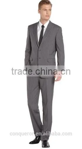 Grey And White Striped Wool 2-Button Suit With Pleated Front Pants (SHT1115)
