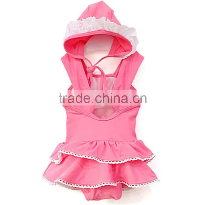 Girls pink swimwear one piece suit with hat best selling products 2017 in usa