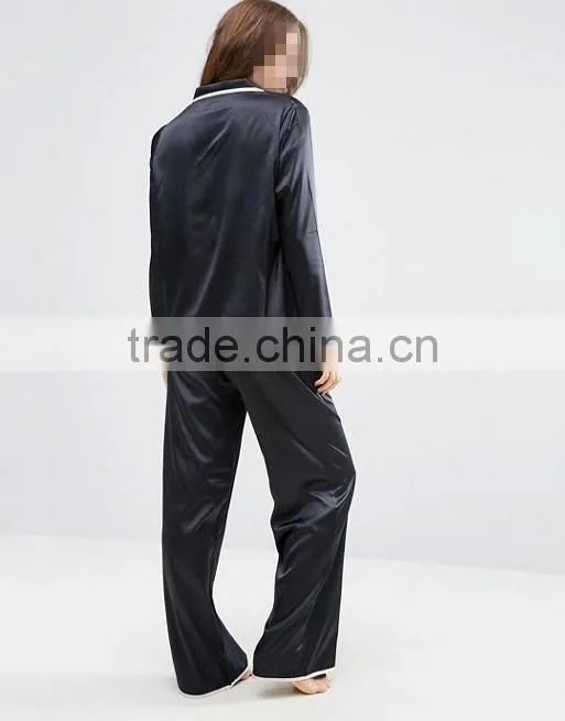 Customize ladies luxury Satin Long Leg Pyjama Set, sleepwear pajamas for women