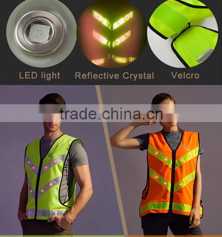 rgb led flashing police safety waterproof orange reflective running vest