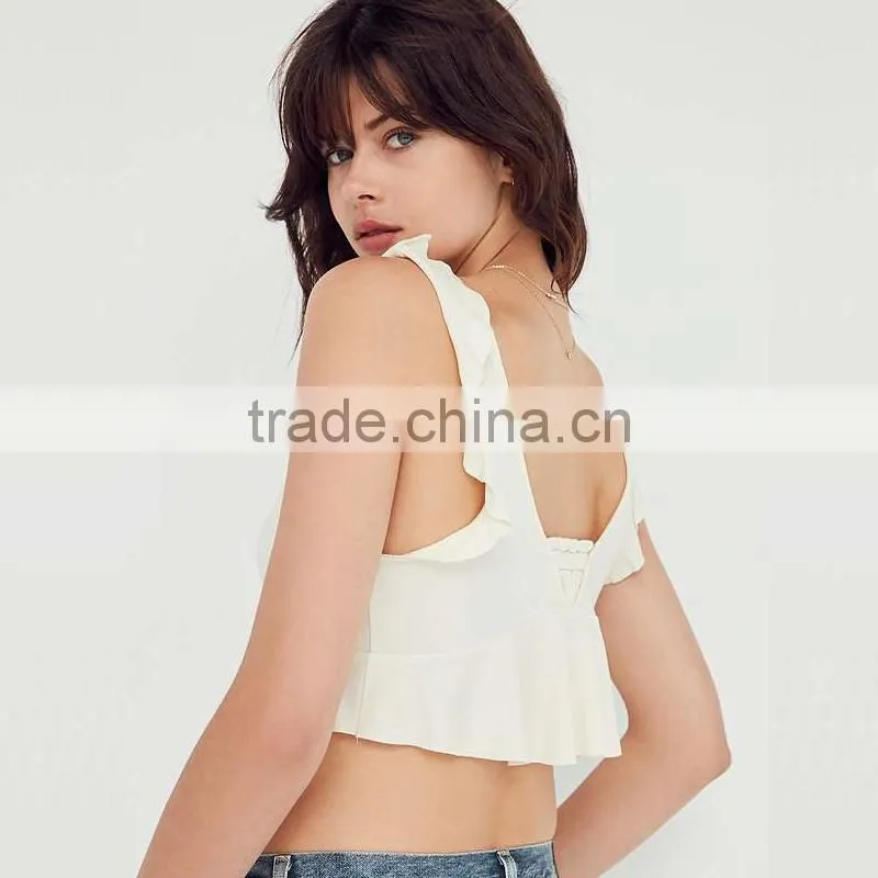 Women's sleeveless cami white ruffled sexy midriff low cut vest tops