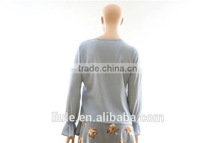 New design ladies long sleeve ruffle blouse latest grils blouse