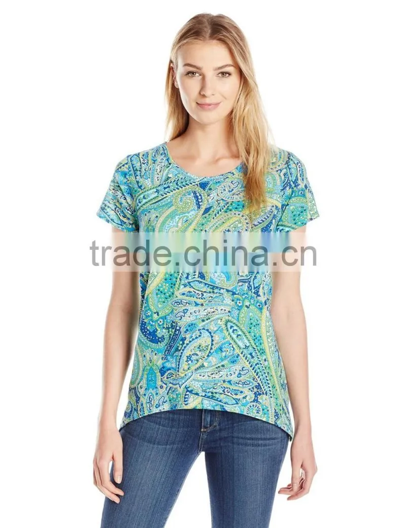 Women's Printed Slub Short Sleeve Neck In Cabana Paisley Print Customizable T Shirt