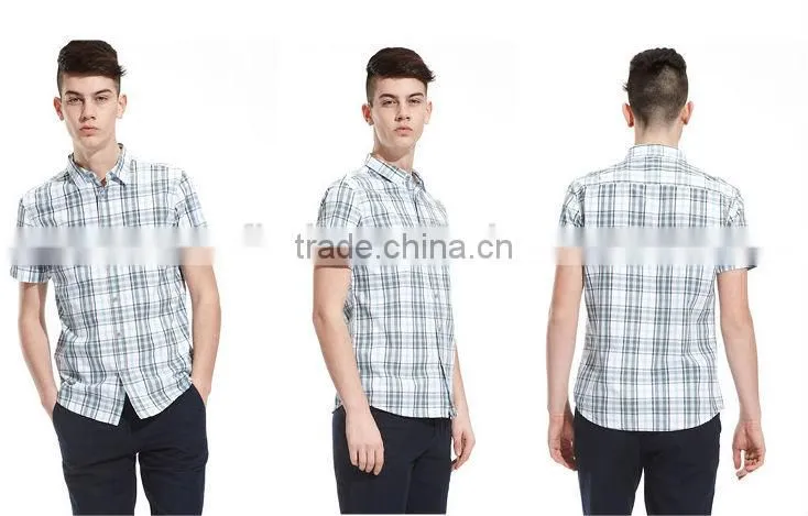 Wholesale branded new design short sleeve men plaid dress &casual shirt