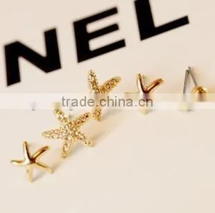 New 2017 Latest Fashion Earring ,Gold Starfish Stud Earrings For Women