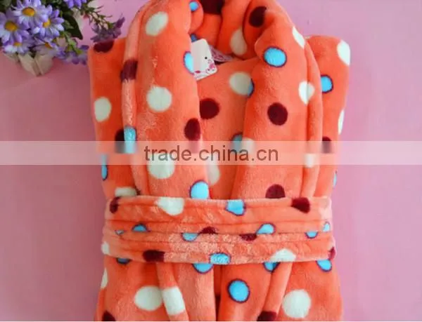 Super soft new design colorful dots printed coral fleece bathrobe