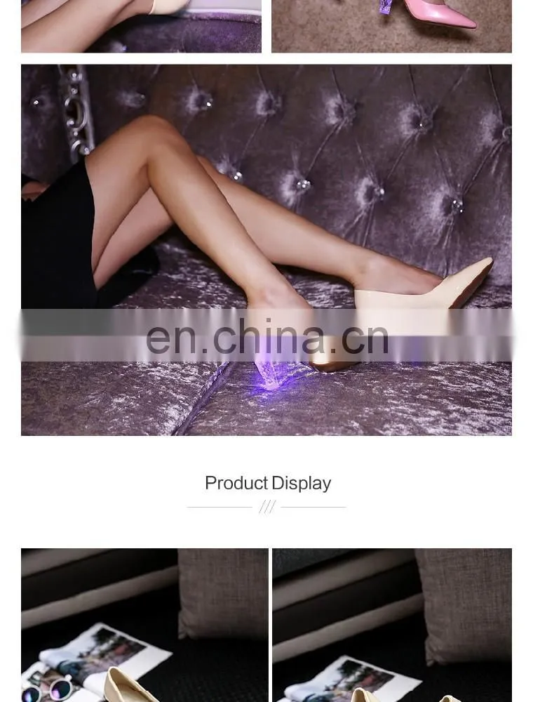 New Arrivels footwear Spring Wholesale Candy Multi Colored Pointy sexy high heels Led shoes Shining light Women shoes Tide shoes