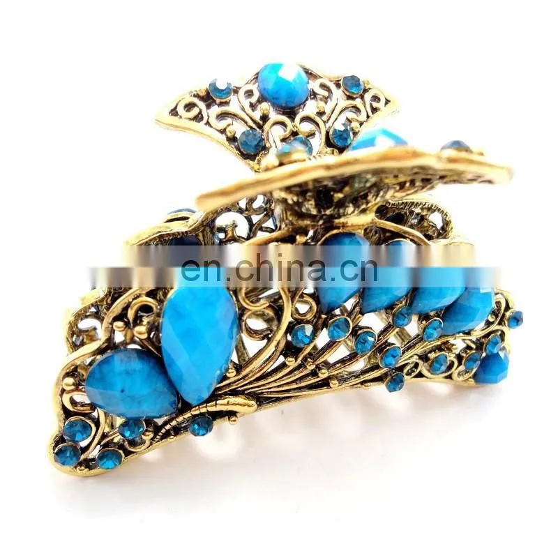 Europen Retro Metal Rhinestone Jewel Hair Claw Clip
