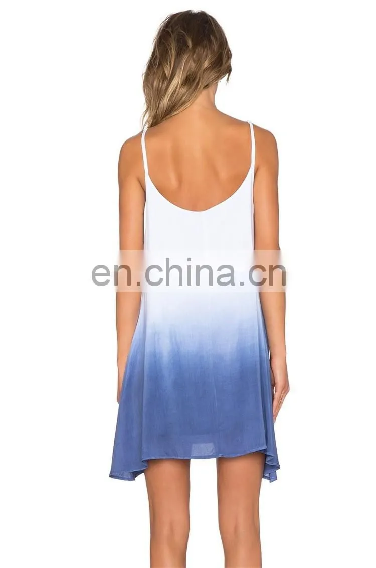 100% cotton fashion women mini dress sleeveless dip dye women casual dress