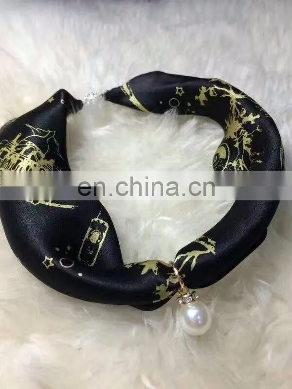 Black flowers printing on polyester chiffon scarf for women