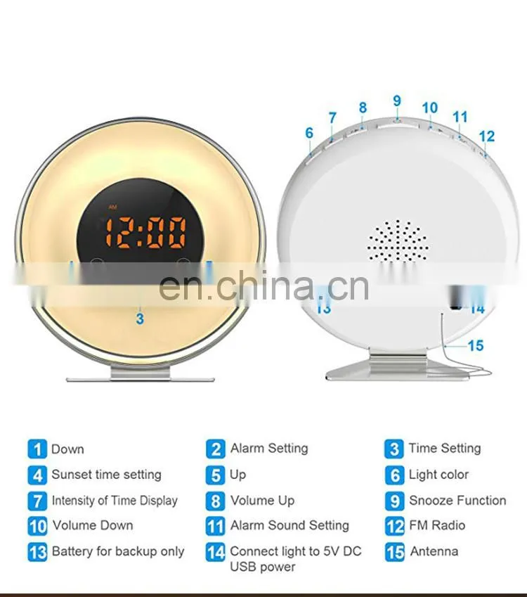 Wake Up Light, 6 Nature Sounds, 7 Colors FM Radio Sunrise Sunset Simulation Alarm Clock Night Light with Smart Snooze Function