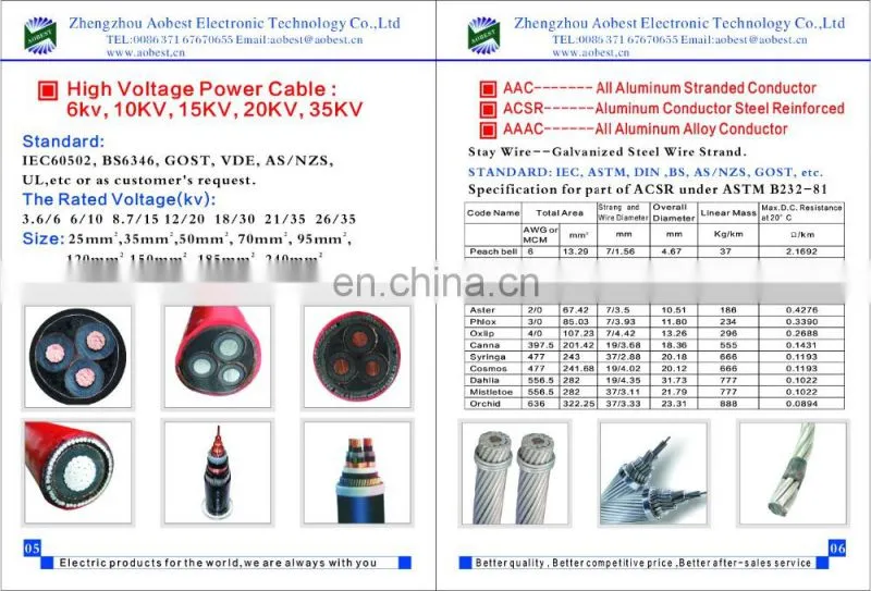 ASTM BS IEC DIN GOST Standard AAC ACSR bare Conductor Cable