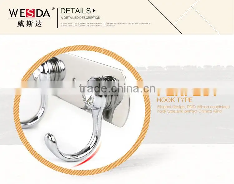 WESDA New product Decorative Stainless Steel Clothes Hook with blue diamond(315)