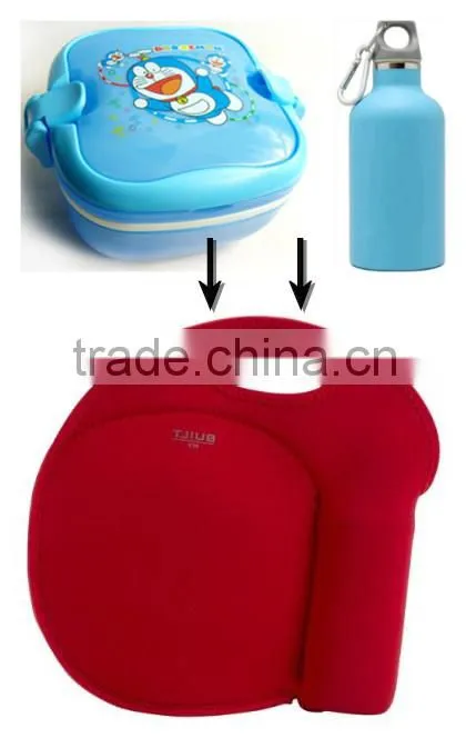 2014 New designed,Hot Selling Neoprene Lunch Bag with side Bottle Holder