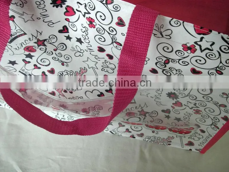 pp woven lamiantion shopping bag with pvc pocket full printing ,pp woven zipper bag inner