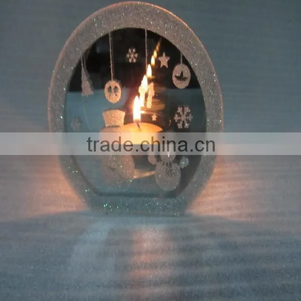 hot sale 2016 christmas endless light snowman mirror candle holder light,light sensitive christmas candles