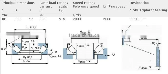Spherical roller thrust bearing 29412E metric thrust bearings