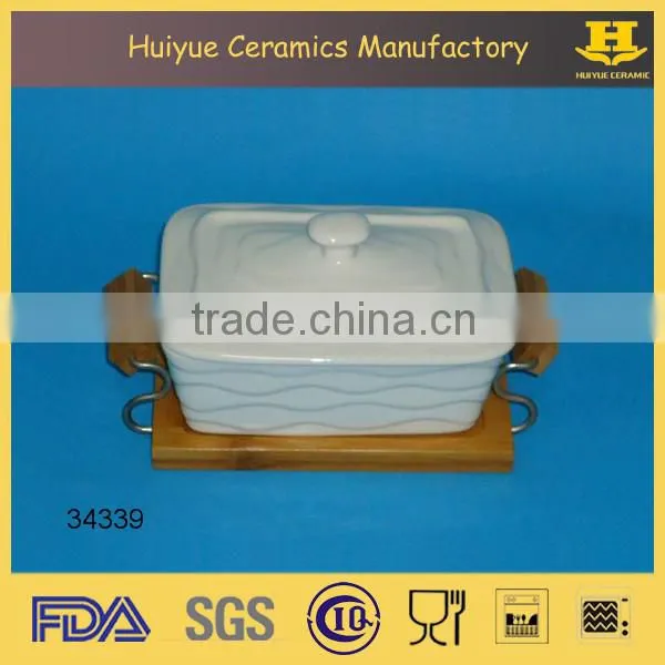 Ceramic Canister Set with Bamboo Base, White Canister Set