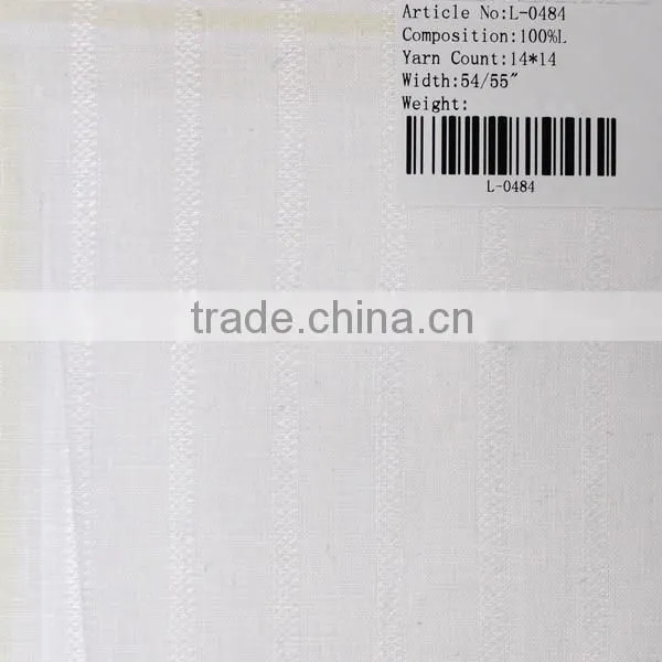 14*14 100% linen white dobby stripe fabric