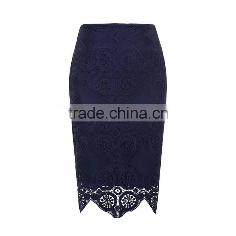 China wholesale fashion style crotchet lace midi women skirt