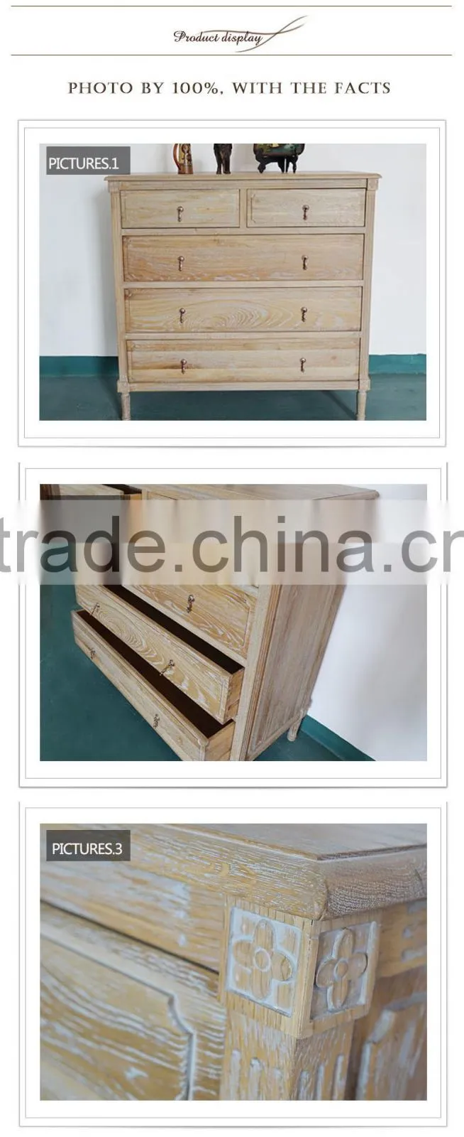 Reclaimed Wood Furniture With 5- Drawers Solid Wood Storage Cabinet