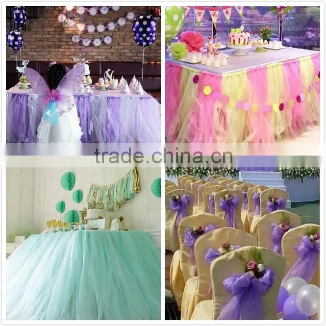 wholesale cheap DIY party celebration Polyester rianbow tulle table skirt tutu