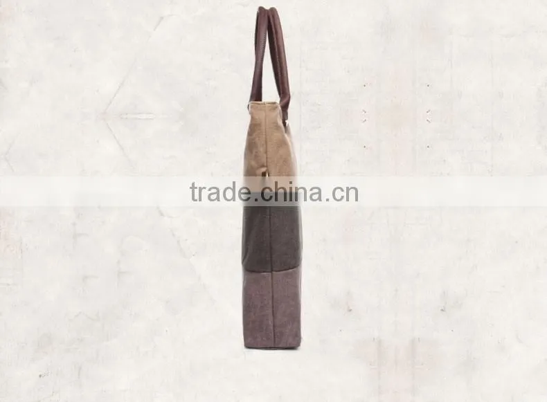 Hot sale high quality fashion cheap standard size canvas tote bag leather handle GW835