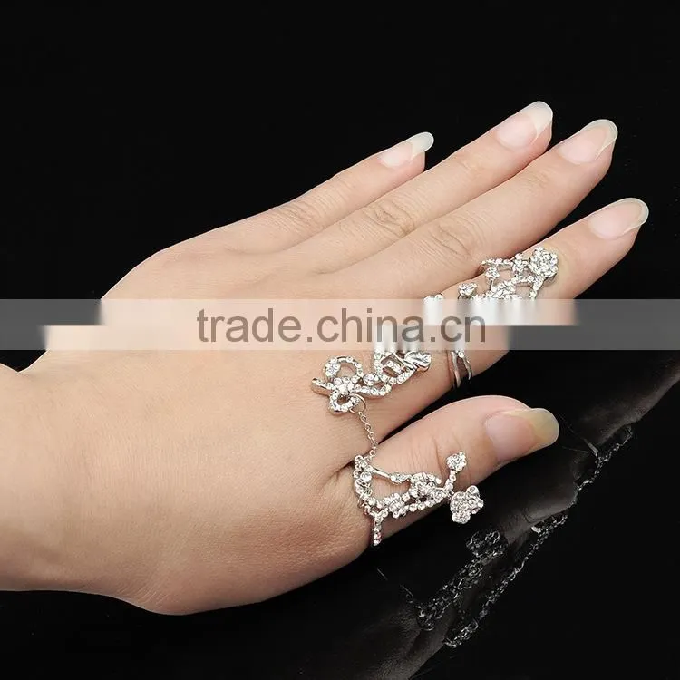 novelty antique silver rose flower shaped double ring