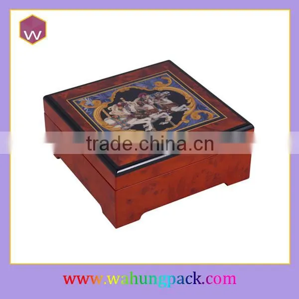 Square wooden music case for gift packing jewelry hand cranked music box