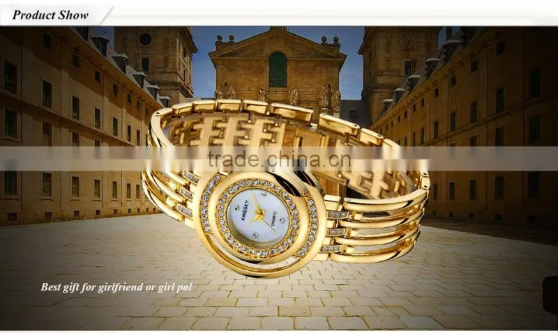 Women Gold Watch Round Dial Stainless Steel Band Ladies Quartz Analog Display Clock For Women Girl Gifts/KY053