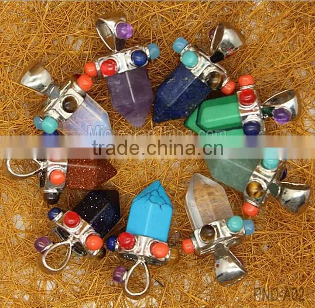 Natural Gemstones Hexagonal Pointed Colorful Pendant Charm Stones Beads Necklace