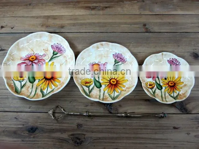 Ceramic Material Sunflower Decal Three Tiers Cake Plates with Metal Stand