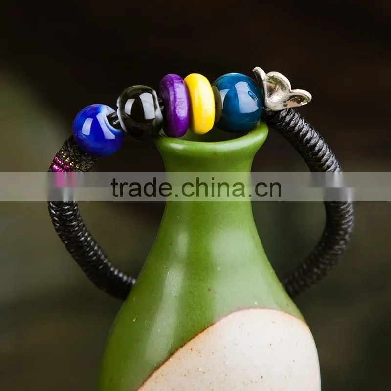 Jingdezhen made handmade leather bracelet ceramic beads bracelet for sales
