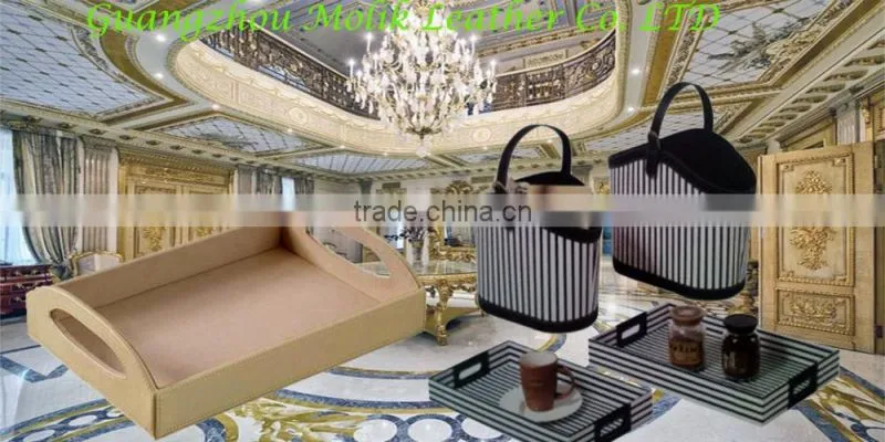 Large volume leather storage basket for home, hotel storage.