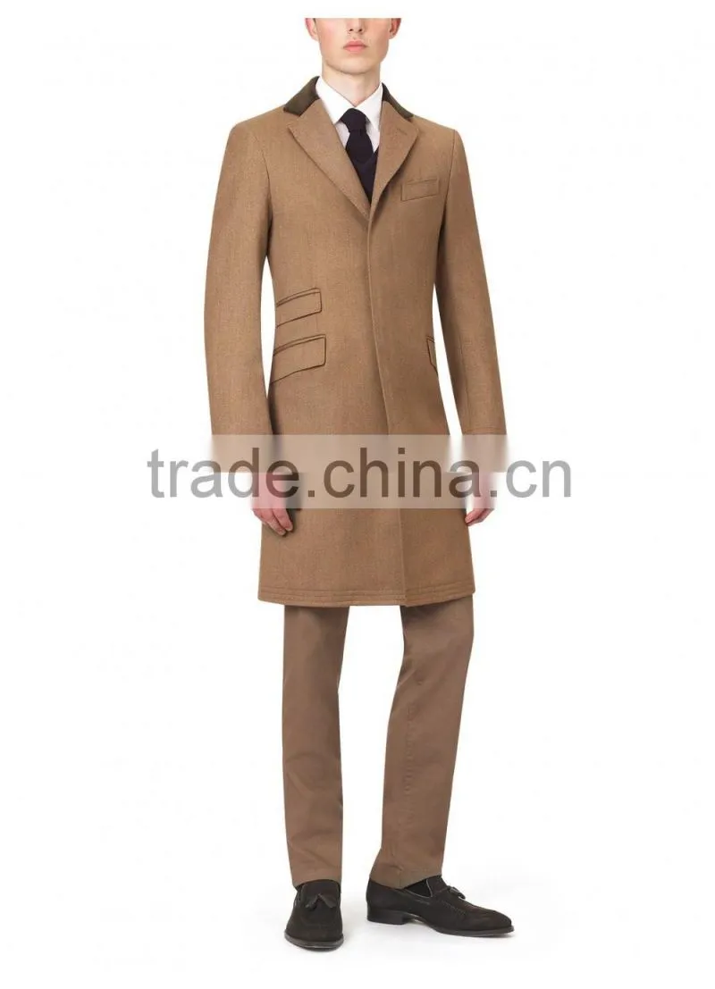 2015 new style 100% cashmere classic brown mens cashmere coat