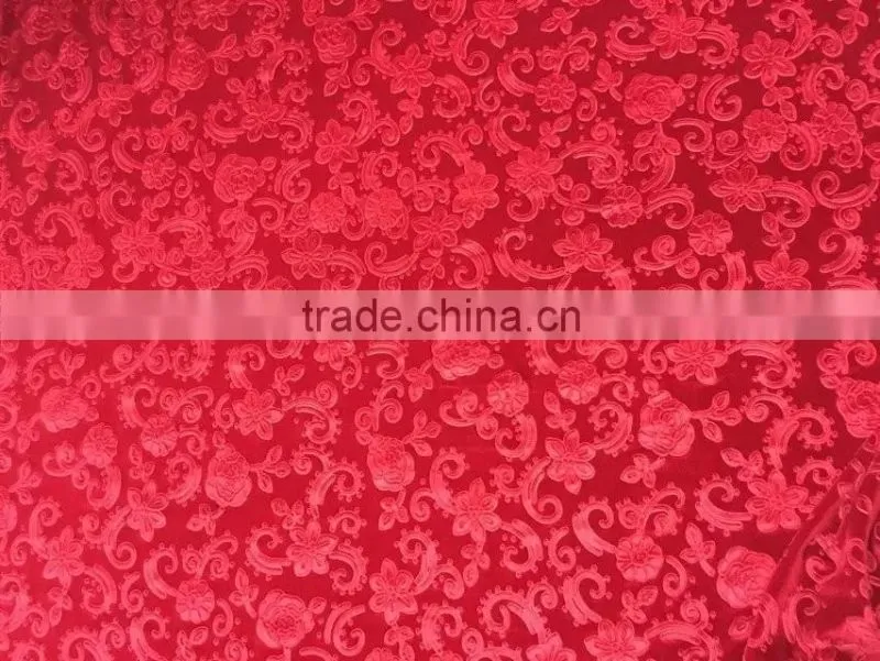 Red Flower 3D Emboss Velvet for Winter Loose Dress/for Evening Dress
