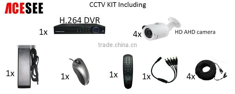 H. 264 4 channel real time viewing DVR with 4 pcs hd ahd camera 960p cctv system
