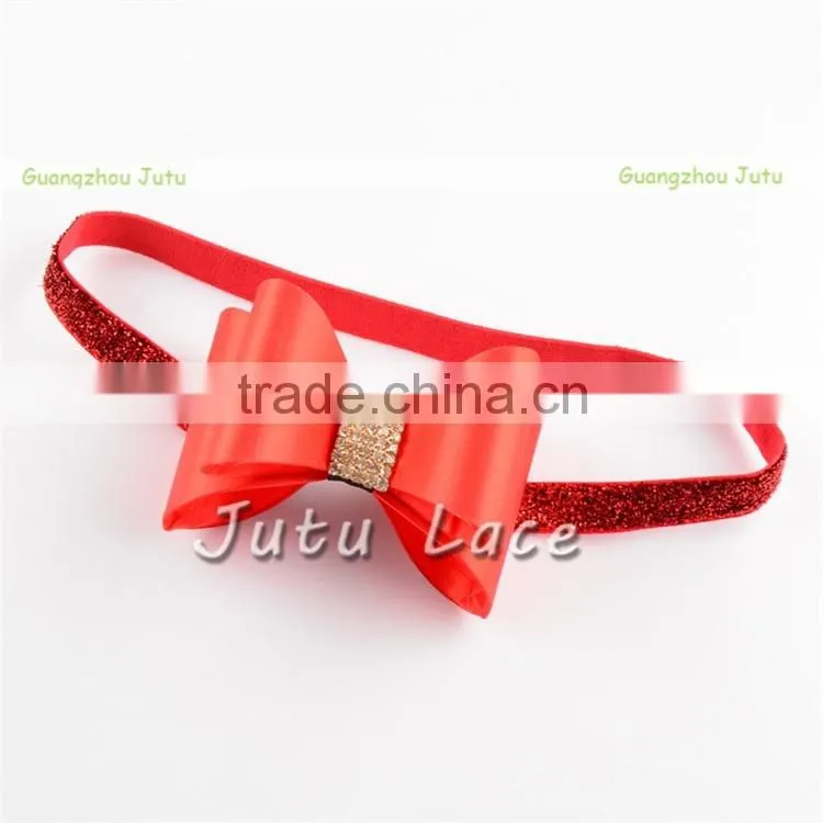 Satin bow with crystal rhinestone center - sequin fabric hair bowknot - DIY kids hair accessories flower bows
